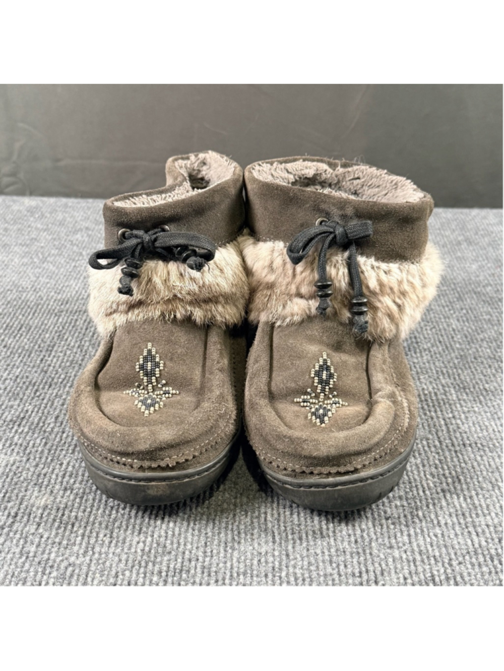 Manitobah Mukluks Womens 7 Beaded Vibram Suede Fur Trim Cozy Mukluk Boots Brown - Picture 3 of 12